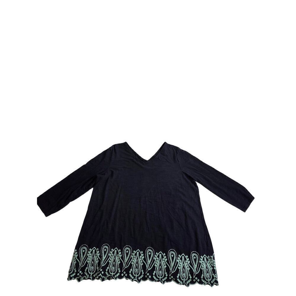 Talbots Petites Women’s Top 1X Navy Cotton Scalloped Embroidered Eyelet Hem